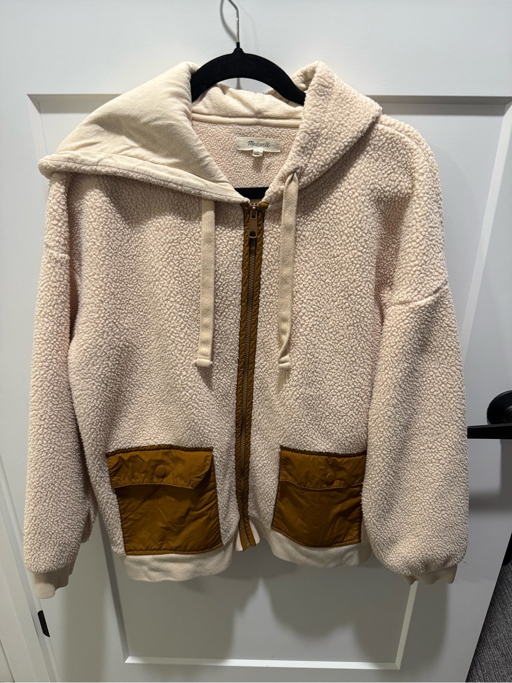 Madewell Sherpa Fleece Zip Hoodie Women L Ivory Cream Utility Jacket